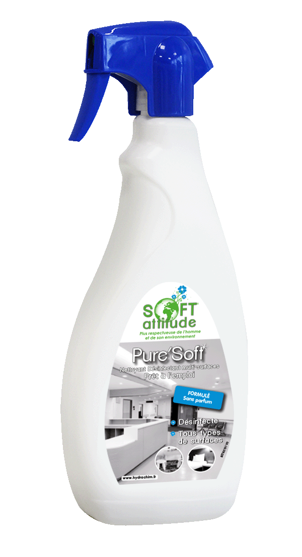 Désinfectant bactéricide multi-surfaces sans rinçage prêt à l'emploi -  PURE'SOFT - Spray 750ml